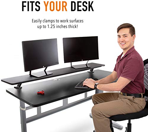 Stand Steady 55 Inch Clamp On Desk Shelf | Large Monitor Riser Supports 3 Screens For Extra Storage | Ergonomic Monitor Stand Securely Attaches To Surface With Clamp Base - No Screws (55 In/Black) #TOP6