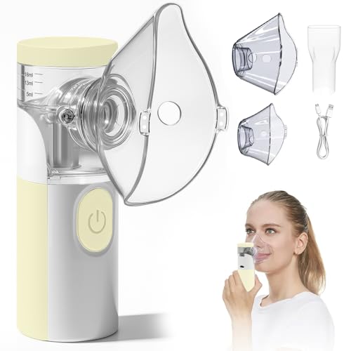 Nebulizador portátil silencioso recargable, atomización y absorción eficientes, accesorios con 2 máscaras y 1 boquilla, adecuados para adultos y niños, uso familiar y viajes (Crema)
