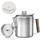 shoxil Kaffeeperkolator mit 100 Kaffeefiltern, 6 Tassen, langlebiges Edelstahlmaterial, Camping-Kaffeekanne, Kaffee auf Feuer, Grill oder Herd, ideal für Zuhause, Camping