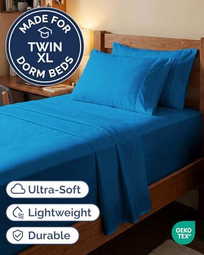 Image of Extra Deep Twin XL Sheet Set - 4 Piece Breathable & Cooling - Royal Blue | Hotel Luxury Bed Sheets Set, Easy & Secure Fit, Ultra-Soft, Wrinkle & Fade Free, Comfy Sheets Set with Extra Deep Pockets
