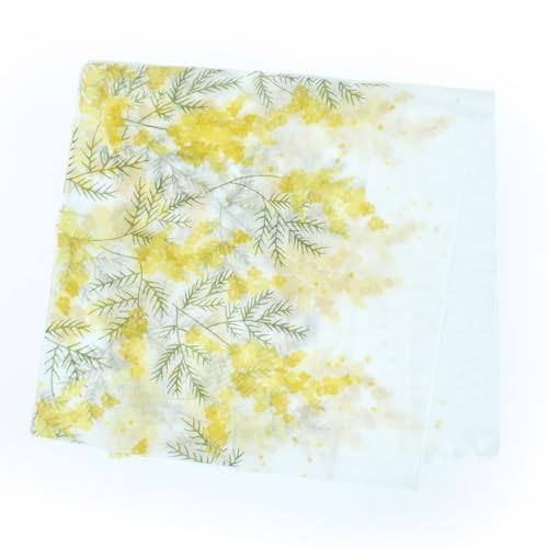 [アーンジョー] 日本製 UVカット加工 ショール ストール 薄手 スカーフ 日焼け防止 ひんやり 冷感 レディース 花柄 紫外線ガード (ミモザホワイト)