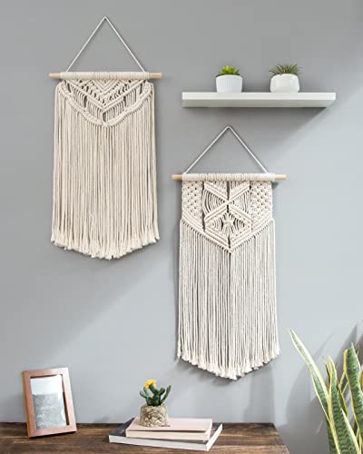 image for Mkono 2 Pcs Macrame Wall Hanging Boho Wall Art Decor Woven Chic Bohemi