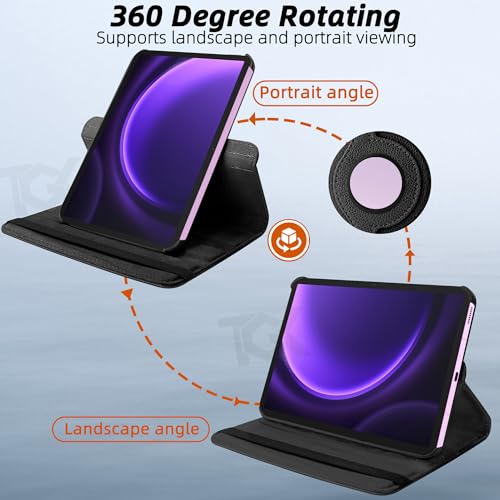 Image of TGK Rotating Cover for Samsung Galaxy Tab S9 FE 10.9 inch Tablet /Tab S10 FE 10.9-Inch 360 Degree Rotating Leather Flip Case (Black)