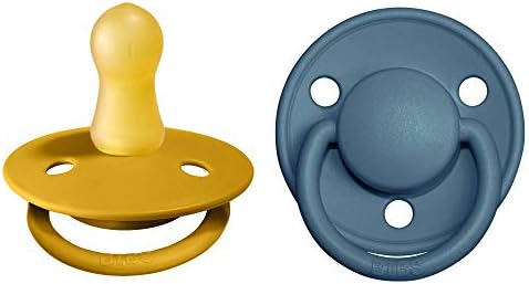 BIBS De Lux Soother 2-Pack, BPA Free Dummy Pacifier, Round Nipple. Natural Rubber Latex, Size 2 (6-18 Months), Blush Night / Vanilla Night