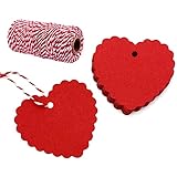 YSSAI 100 Pcs Red Tags Valentine Gift Tags Red Heart Cutouts Heart Shaped Kraft Paper Tags with 300 Feet String for Valentine's Day Mother's Day Wedding Favor Party Decorations