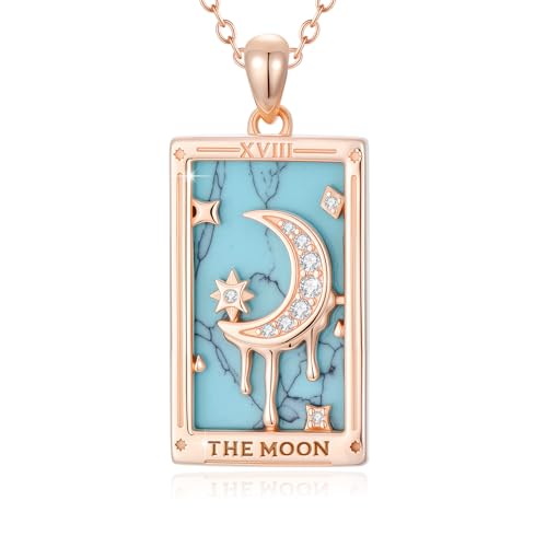 Turquoise Tarot Card Necklace for Women 925 Sterling Silver 18K Gold Plated Western Jewelry Ancient Tarot Card Pendant Lucky Talisman for Her