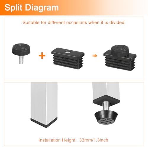 Image of uxcell 4 Set Leveling Feet, 20x50mm Plastic Adjustable Furniture Leg Leveling Rectangle Tube Insert Screw-in Glide Levelers Fit Hole 20mm for Table Chair Furniture, Black