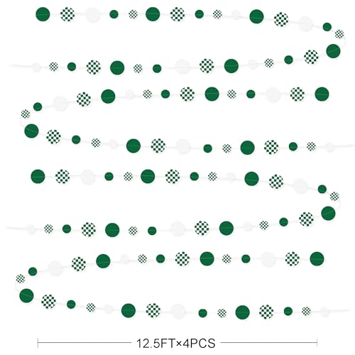 Image of Green Party Decorations White Green Checkered Circle Dots Streamer Hanging Paper Polka Dot Garland for Birthday Wedding Shower Bachelorette Christmas Dinosaur Arbor Day Picnic Golf Party Supplies