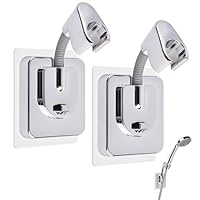 2 Stück Duschkopfhalterung Ohne Bohren, 360° Adjustable Handbrause Halterung, Starke Selbstklebender Duschkopfhalterung mit Haken, Wasserdichte Silikon Shower Head Holder für die Meisten Handduschen