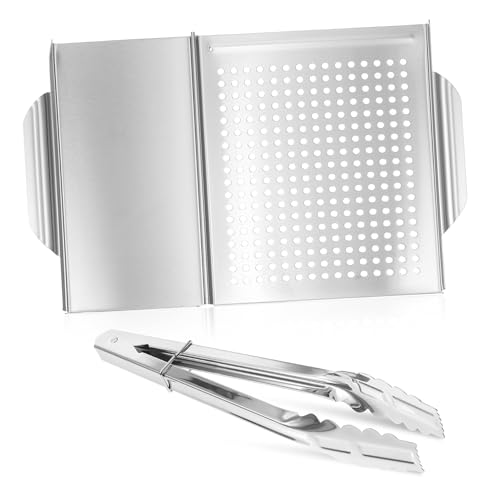 VALICLUD Bandeja Cuadrada para Parrilla De Acero Inoxidable con Asa Plato para Barbacoa y Pinzas para Alimentos para Asar Parrilla y Servir Exteriores