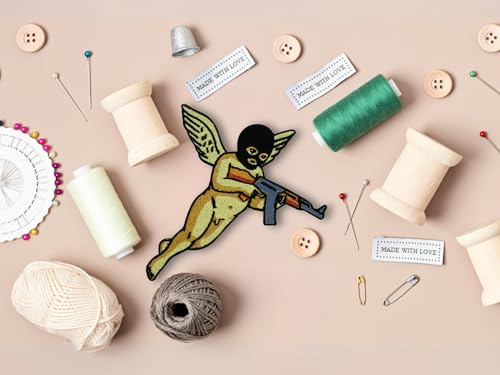 Finally Home Bad Angel Patch zum Aufbügeln | Engel mit Waffe und Flügeln Patches, Bügelflicken, Flicken, Aufnäher geeignet für Lederjacken