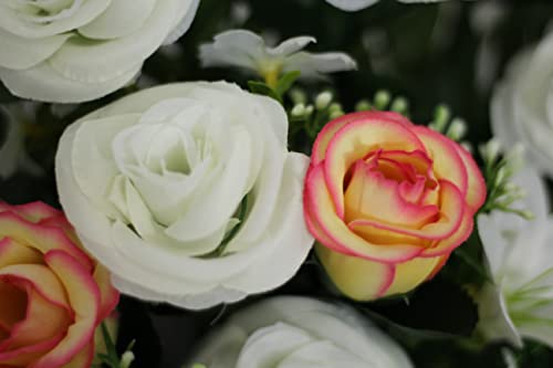 Centre Fleurs cimetière Santos Roses Blanches DRW 50x50 cm pour deuil