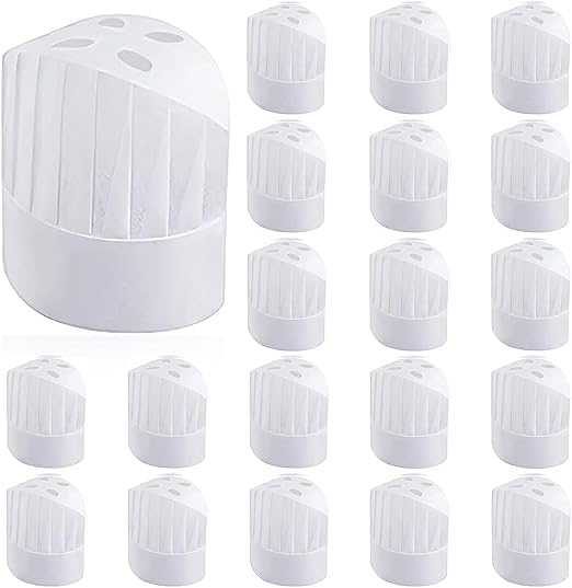 Forhome Kochmütze, 20 Stück, Einweg-Kochmütze, 9 Zoll Kochmütze, Einweg, Kochmütze, verstellbar, Kochmütze, weiß, elastisch, für Küche, weiß, 23CM