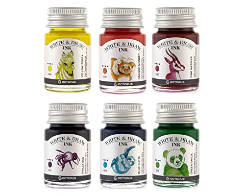 Octopus Fluids Write and Draw Ink Set CARNIVAL, wasserfeste Tinte zum Schreiben und Zeichnen, Kalligraphietinte, Zeichentusche für Füllhalter, 6x10 ml, WD-S6-01-010