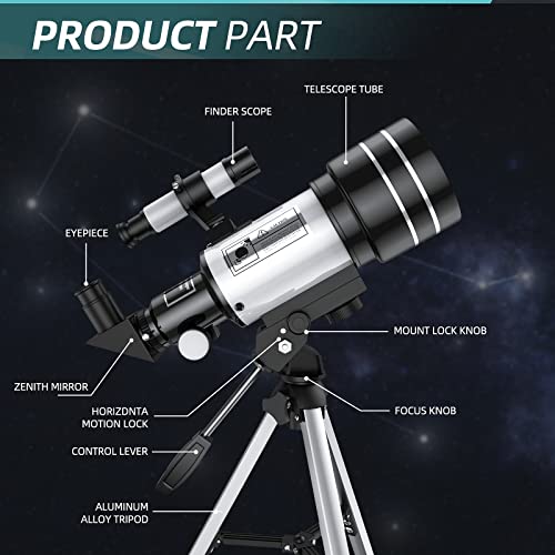 Telescópio refrator de 300 mm para iniciantes em astronomia, telescópio refratário multirevestido de