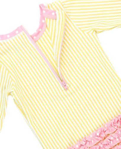 Image of RuffleButts Baby-Girls Seersucker Long Sleeve Rash Guard - One Piece Swimsuit UPF 50+ Toddler