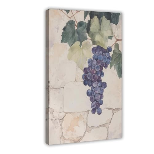 Toile aquarelle raisins violets au style rustique et finitions art
