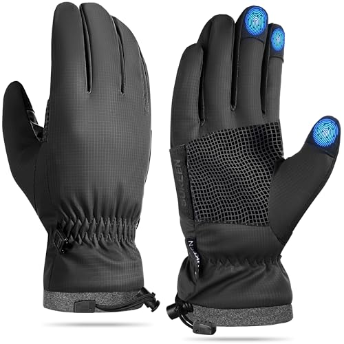 Sukeen Winterhandschuhe Herren Damen Thermo Fahrradhandschuhe Herren Winter Touchscreen wasserdichte Handschuhe mit Anti-Rutsch zum Radfahren Laufen Skifahren Autofahren Wandern Arbeiten (Schwarz, M)