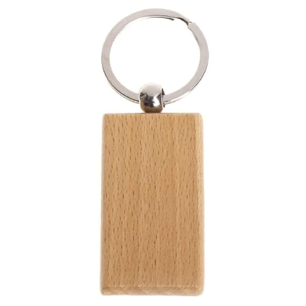 10 Pack Blank Wooden Key Chain Personalized Wood Keychain Key Ring Key Tags DIY Keychain Supplies for Craft (Rectangle)