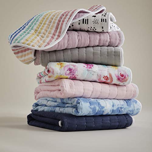 Image of HonestBaby Hand-Quilted Baby Blanket Reversible 100% Organic Cotton for Infant Boys, Girls, Rose Blossom /Dip Dye, One Size