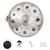 Handpan Drum,22inch 10 Sounds D Minor Silver Print 432hz Handpan,Adult's Steel Hand Pan Instrument,Sounds Clean Clear Ethereal