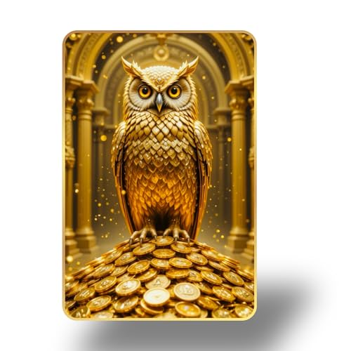 Image of Arkasto Golden Owl Sitting on Coins | Vastu Painting for Wealth & Prosperity | Golden Decorative Owl Wall Decor for Home & Office (Style-03, 12x18 inch)