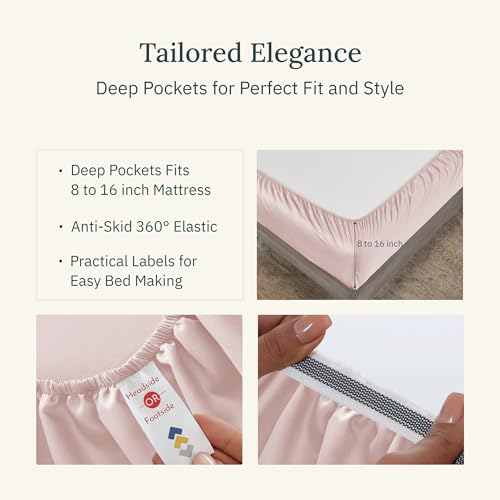 California Design Den King Size Bed Sheets Set - Certified 100% Egyptian Cotton Sateen, Deep Pocket King Size Sheets Set Egyptian Cotton with Anti-Skid Elastic, Durable Luxury Bedding - Sepia Rose
