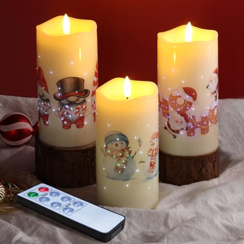 Eywamage Weihnachtskerzen mit Fernbedienung, Weihnachtsmann Schneemann...