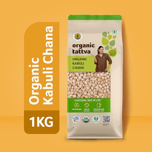 Image of Organic Tattva, Organic Kabuli Chana, 1kg |Chole(Chickpea White) | Rich in Protein | Naturally Gluten Free | Unpolished | Pesticide and Chemical Free | Pack of 1