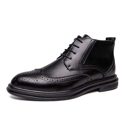 Men's Wingtip Brogue Oxford Dress Boots,Fashion Cap-Toe High Top Lace Up Chukka Boots Leather Classic Retro Ankle Boots