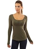 PattyBoutik Women's Scoop Neck Ruched Raglan Long Sleeve Top (Olive Green M)