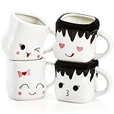 Hedume Set of 4 Cute Ceramic Hot Chocolate Mugs with Handle, Coffee Mug Set, Couple Matching Mugs,...