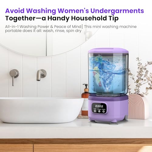 Image of Underwear Washing Machine, Rechargeable Portable Mini Washer Machine with 2L Cup Capacity for Bra Underwear Socks Home Hotel Apartment RV Travel (Purple).