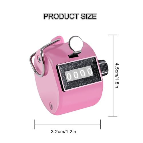 Clicker Counter Metal Hand Tally Counter 4-Digit Number Counter, Handheld Mechanical Counters Clickers Pitch Umpire Click Counter for Baseball, Coaching, Knitting, People, Lap, Fishing, Golf, (Pink)