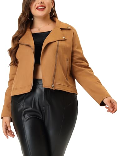 Agnes Orinda Plus Size Suede Jacket for Women Cropped Moto