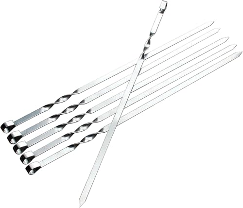 GSV Essentials Stainless Steel Kebab Skewers 38cm Long Metal Round Barbecue Skewers Reusable BBQ Skewers for Grilling Heat Resistant Ideal for Party Outdoor Camping(6 PCS)