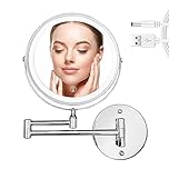 WITFAMILY wall mounted mirror with a magnification of 10x, LED magnifying glass, adjustable in 3 colors, rechargeable bathroom and hotel lights (silver)