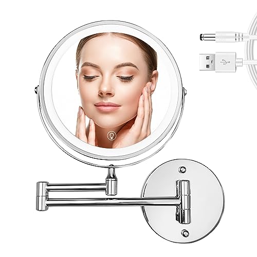 WITFAMILY Wiederaufladbar Kosmetikspiegel mit 1X/10X Vergrößerung LED Beleuchtung, Dimmbarer...
