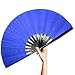 OMyTea Bamboo Large Rave Folding Hand Fan for Men/Women - Chinese Japanese Kung Fu Tai Chi Handheld Fan with Fabric Case - for Performance, Decorations, Dancing, Festival, Gift (Blue)