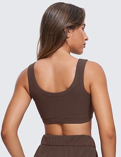 Image of CRZ YOGA Ribbed U Neck Sports Bras | Medium Support, Removable Pads, Casual, Wide Straps, for Women