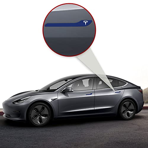 Image of IPG Compatible for Model 3 / Model Y /Juniper Door Handle Decal Sticker Wrap Kit (Set of 4) with Tesla Logo Personalize Your Tesla (Navy Blue)