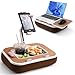 WISFISSH Tablet Cushion Stand with Snack Bowl and Writing Board, 360° Rotatable Phone Holder for 4.7-13 inch Smartphones, Kindle Tablets, Pillow Holder for Reading in Bed, Sofa etc (Wood Grain)