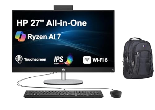 Image of HP 27 AI PC All-in-One 27 inch Touchscreen IPS FHD Display (AMD Ryzen AI 7 350, 64GB DDR5, 8TB PCIe SSD, AMD Radeon, WiFi 6, Webcam, Bluetooth 5.4, Win 11 Home) w /Premium Backpack