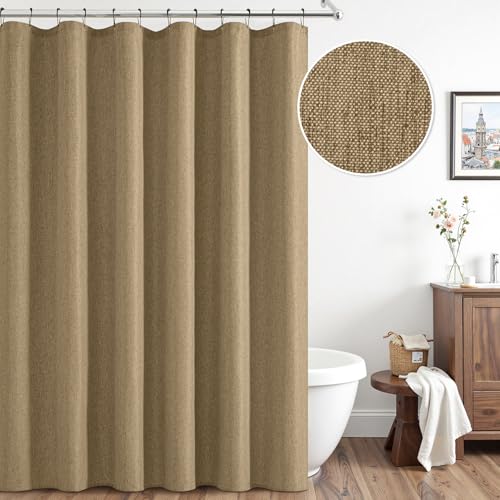 ANRODUO Extra Long Linen Shower Curtain, 84 Inch Long Fabric Shower Curtain Set with 12 Metal Hooks, Waterproof & Heavy Duty Polyester, Button Hole Design, Machine Washable for Bathroom, 72x84, Khaki by ANRODUO - Image 2