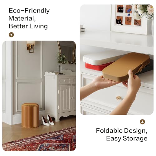 Image of 17 Inch Folding Stool 660lb Foldable Paper Stool, Eco-Friendly Kraft Paper Honeycomb Design Home Furniture Modern, Foldable to 1.2 Inch Round Foot Stool for Living Dining Room (Brown)