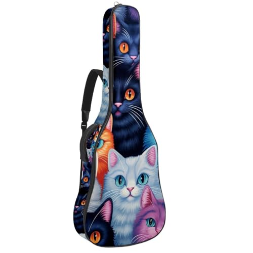 Sac de guitare acoustique étanche motif chat coloré pour guitare 41 pouces