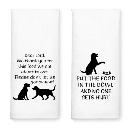 WUUCK00 2pcs Put The Food in The Bowl Funny Kitchen Towel, Cute Dog Mom Kitchen Decor Dish Tea Hand Towel, Housewarming Gifts for Pet Lover Dog Owners, Thanksgiving New Puppy Gifts for Family Friend