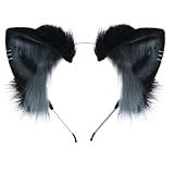 Dodheah Cat Ears Headband Plush Wolf Fox Hairband Animal Costume Cosplay Headwear Halloween Christmas Party Accessories Earrings-Black grey
