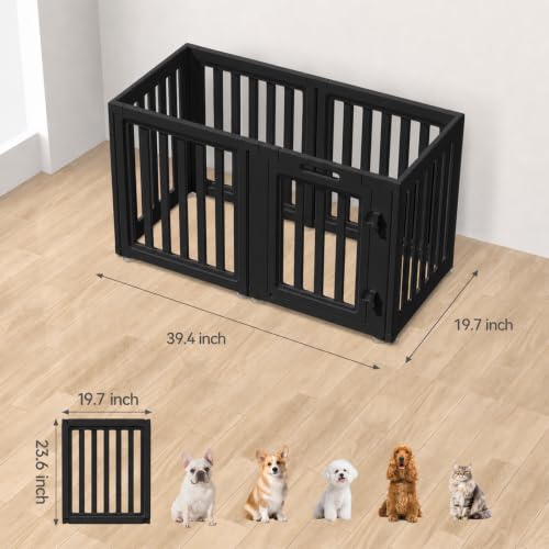 Image of EVERFRONT Dog Playpen with Door - Dog Pen Indoor - Easy Assemble Dog Play Pen - Puppy Playpen, Cat Playpen, Small Animal Playpen, Dog Play Pen Indoors (Black, 24 inch, 6 Panels)