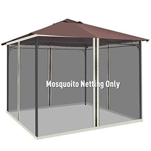 Outsunny 10' x 10' Universal Replacement Mesh Sidewall Netting for Patio Gazebos and Canopy Tents with Zippers, (Sidewall Only) Beige, Black